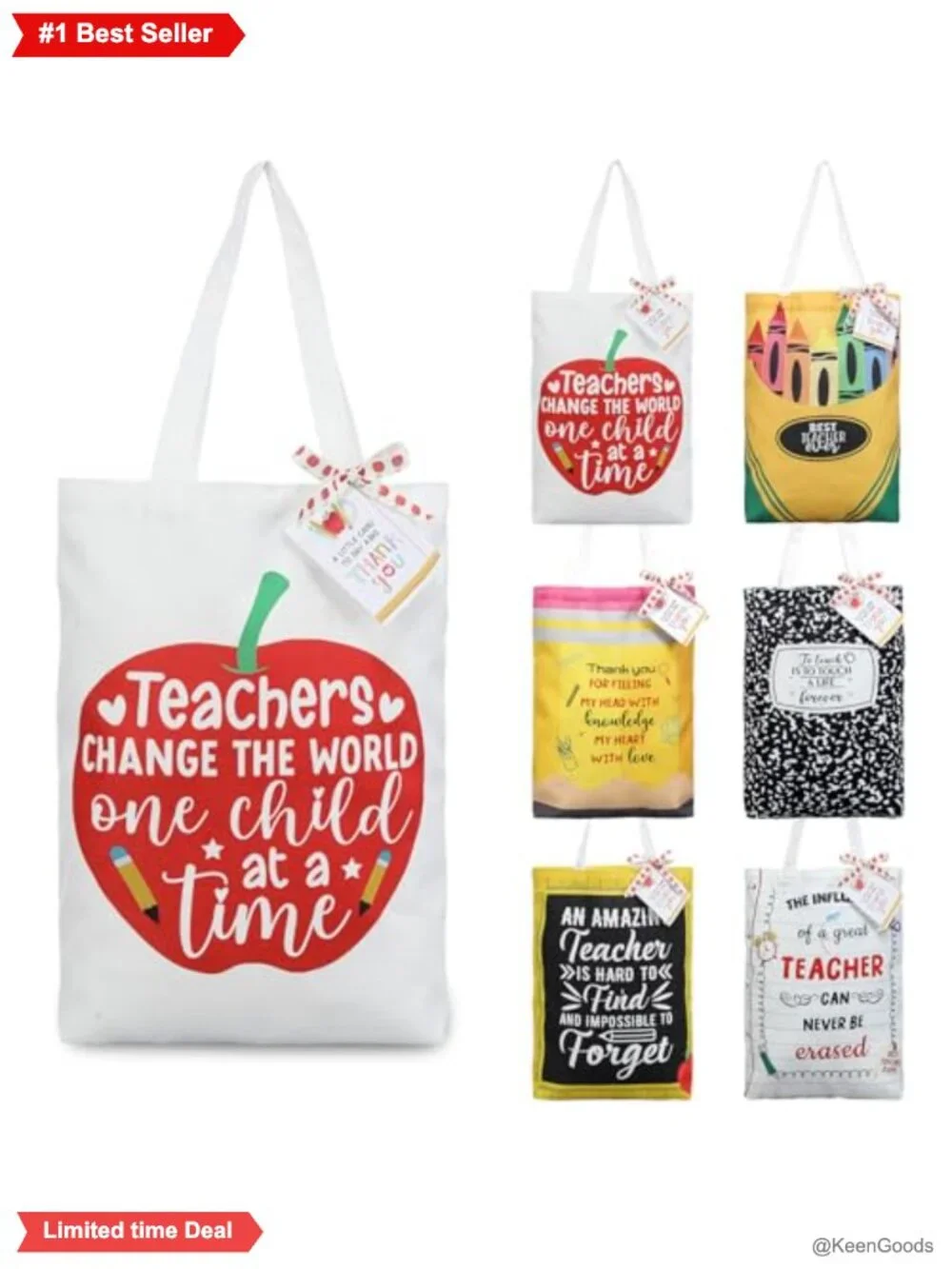 6 Canvas Tote Bags Thank You Tags Reusable Teacher Gift Bag Set